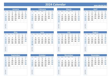 Week Numbers for 2024 .